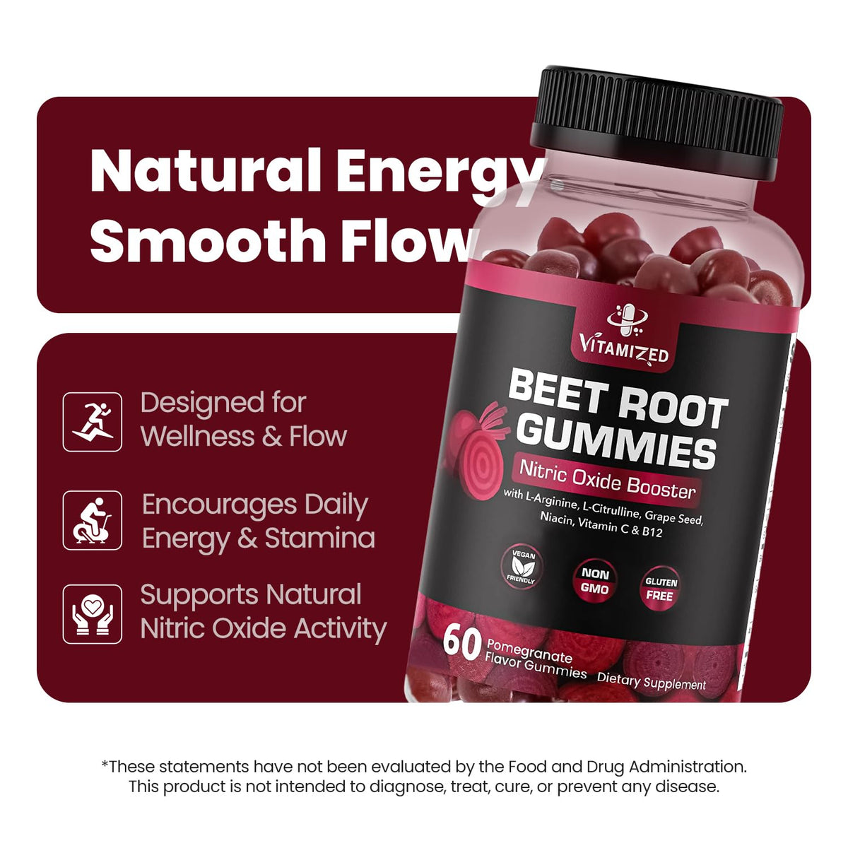 Vitamized Beet Root heart health supplement nutrition facts label