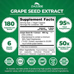 Close up of Zazzee grape seed extract 400mg supplement label details
