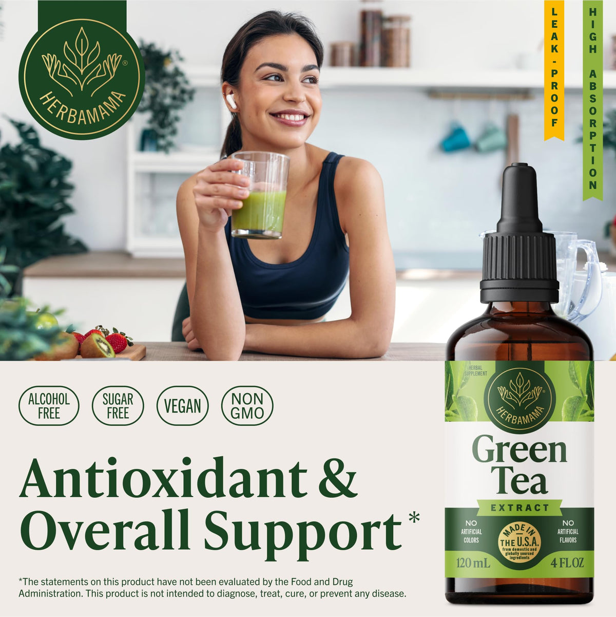 Top view of Herbamama Camellia Sinensis liquid drops bottle