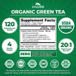 Zazzee USDA Organic green tea extract capsules side view