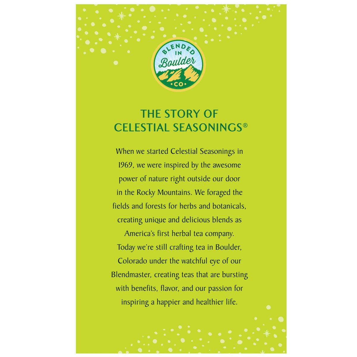 Back of packaging showing brewing instructions for Celestial Seasonings tea