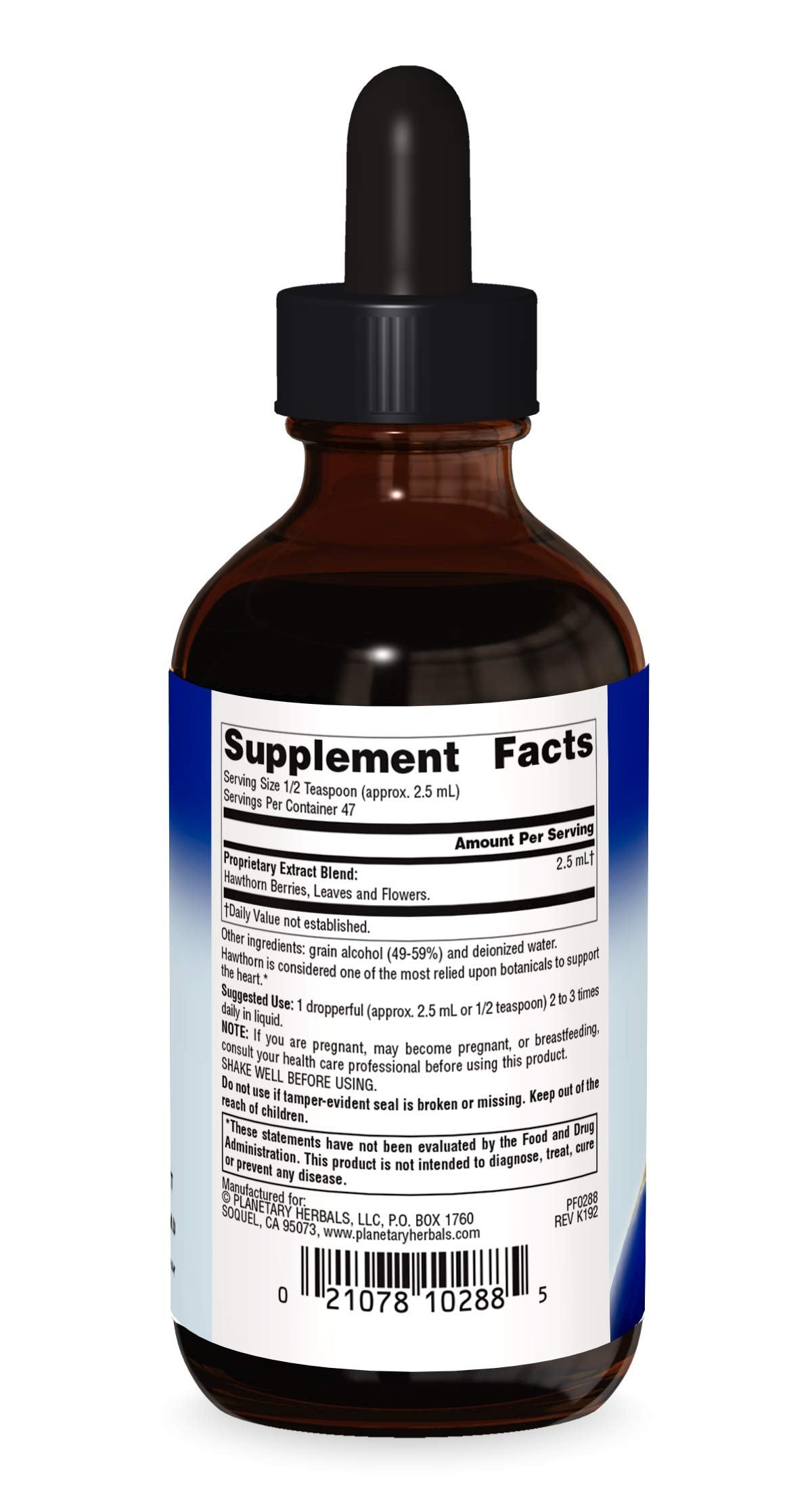 Planetary Herbals Hawthorn Liquid Extract label details and ingredients