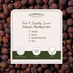 Back label of Starwest Botanicals hawthorn berries showing organic certification details and ingredient facts.