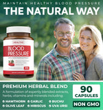 Side angle view of non GMO healths harmony blood pressure support capsule bottle highlighting premium natural herbs