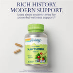 Supplement facts panel on the back of Solaray Hawthorn Berry 1050mg bottle
