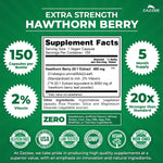 Back label details of Zazzee Extra Strength Hawthorn Berry showing clean ingredients and non-GMO certification symbols.
