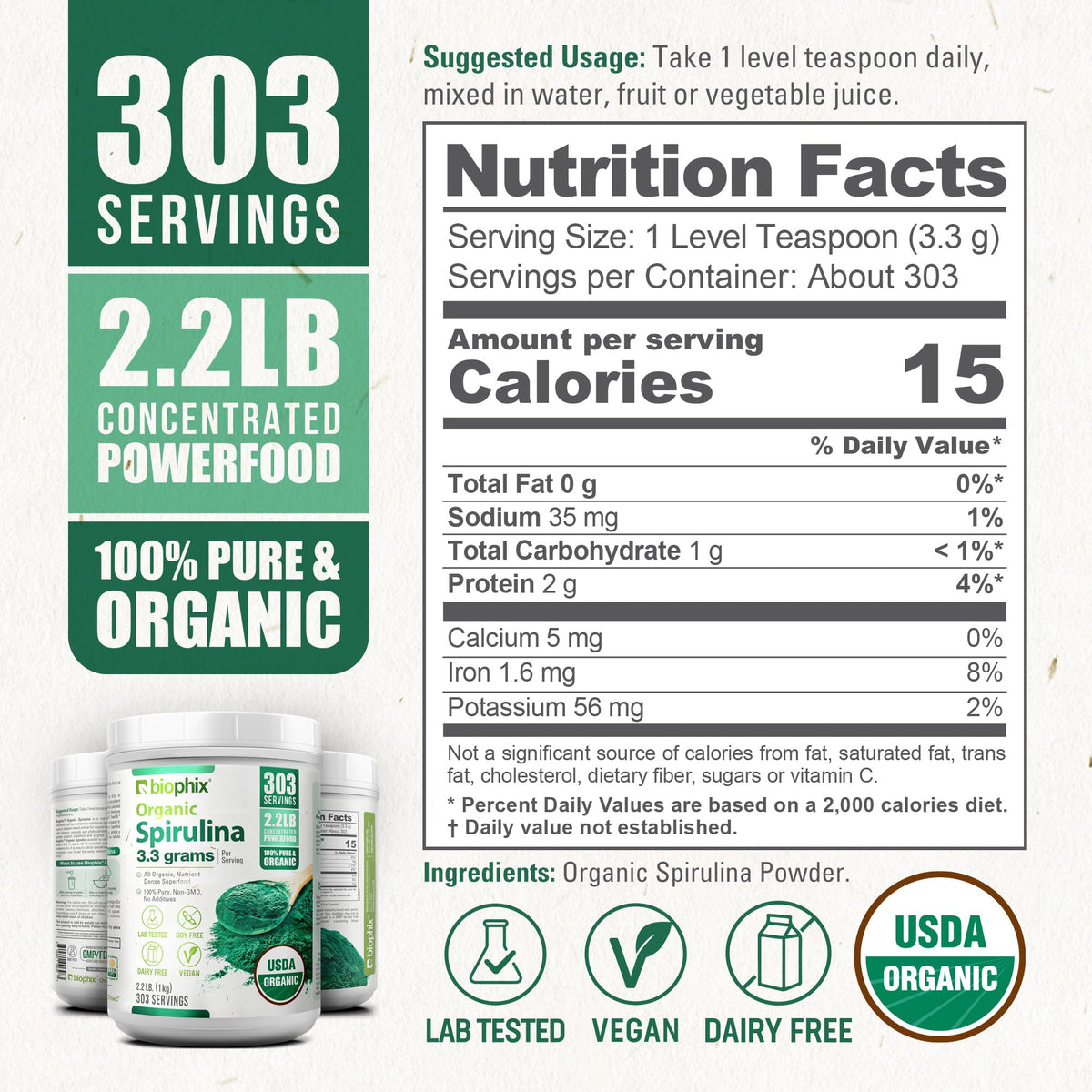 Biophix plant based protein powder superfood container top down perspective