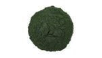 Pure dark green spirulina powder being scooped out for an antioxidant rich smoothie recipe.