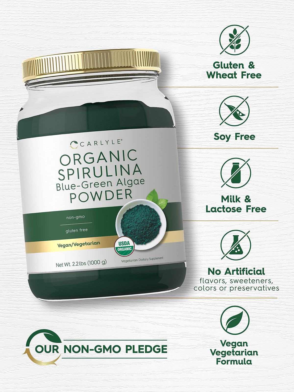 Carlyle vegan non GMO gluten free spirulina powder