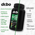 Dr. Bo organic superfood greens bottle showing secure packaging seal