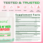 GoBiotix greens and reds daily drink mix mixed in a fresh wellness smoothie bowl