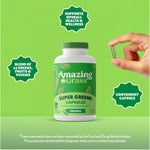 Supplement facts label on the back of Amazing Grass digestive enzymes and probiotics capsule bottle.