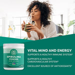 Top view of Vimergy USA grown blue green algae powder jar for immune support.
