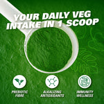Spirulina and chlorella green juice powder supplement nutrition facts side view