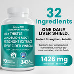 PrimeMD liver cleanse detox and repair capsule supplement showing back label ingredients list including milk thistle and beetroot