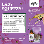 Back label of Wild & Organic alcohol free silymarin supplement displaying ingredient composition.