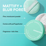 Open container of Innisfree Korean loose setting powder displaying the included soft white powder puff applicator