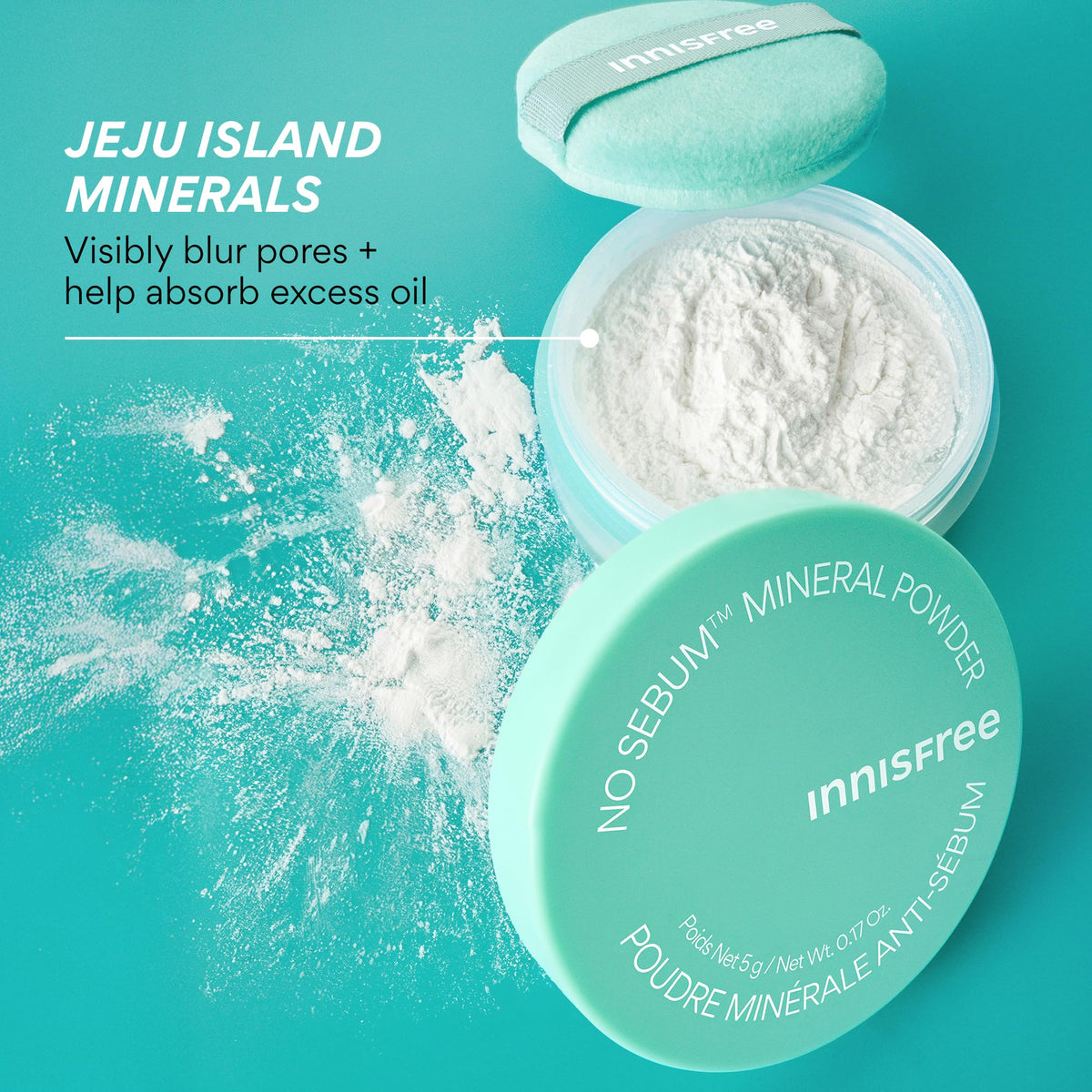Texture shot of the fine translucent Innisfree mineral powder highlighting its lightweight blurring properties