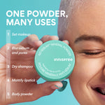 Side angle view of the portable 5 grams Innisfree translucent powder container suitable for travel touch ups