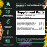 Authentic imported SuperBonsai liquid milk thistle supplement bottle next to its natural herbal ingredients.