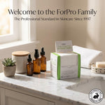 Eco-friendly biodegradable label on ForPro facial towel packaging