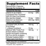 1MD Nutrition advanced formula capsules showing serving size details for daily detox.