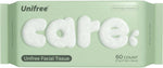 Stack of Unifree disposable skincare towels in bathroom setting