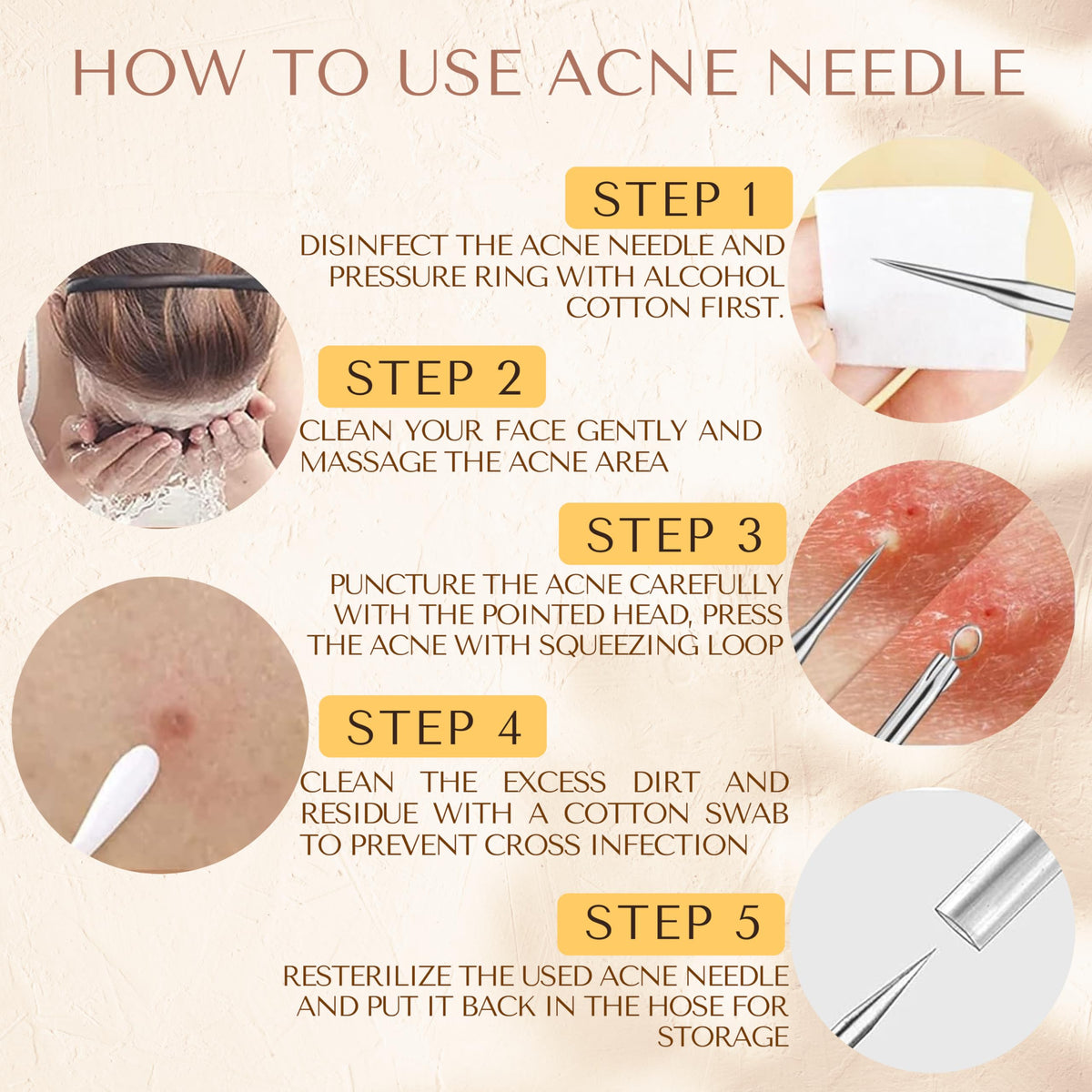 Dermated stainless steel pimple popper tools spread out