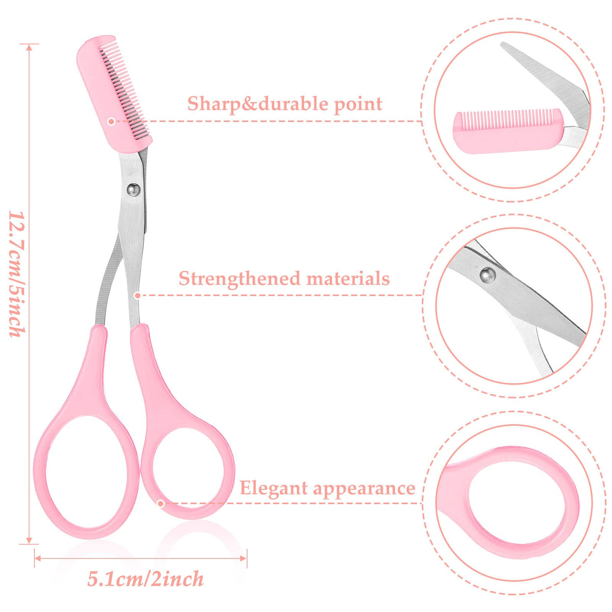 Stainless steel eyebrow grooming scissors with detachable comb