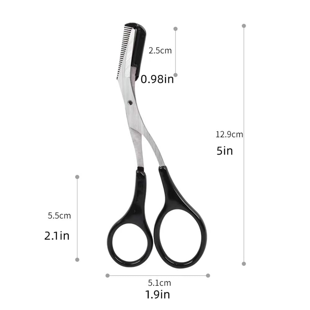 Stainless steel precision eyebrow trimming scissors showing non slip black finger loops close up