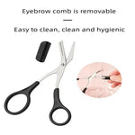 Detachable mini comb attachment separating from silver tone facial hair scissors