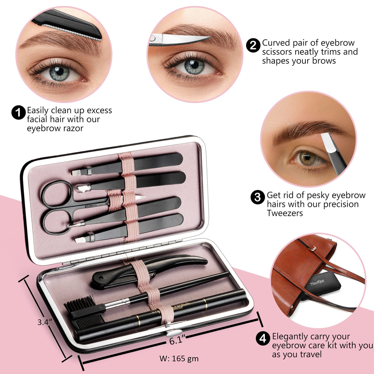 Stainless steel eyebrow tweezers from the 8-in-1 kit