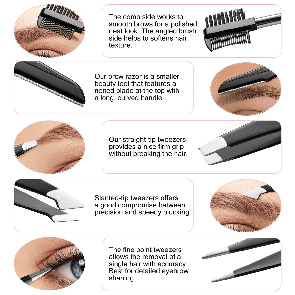 Eyebrow grooming scissors and razor in kit