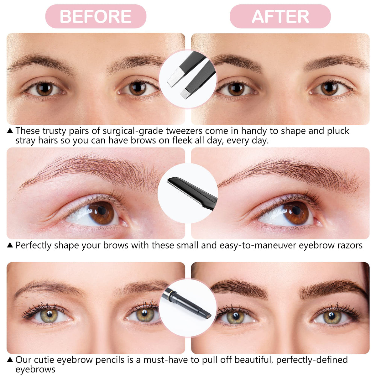 Compact black travel case for eyebrow tools