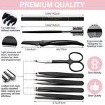 Detailed view of the 8-piece eyebrow tool collection
