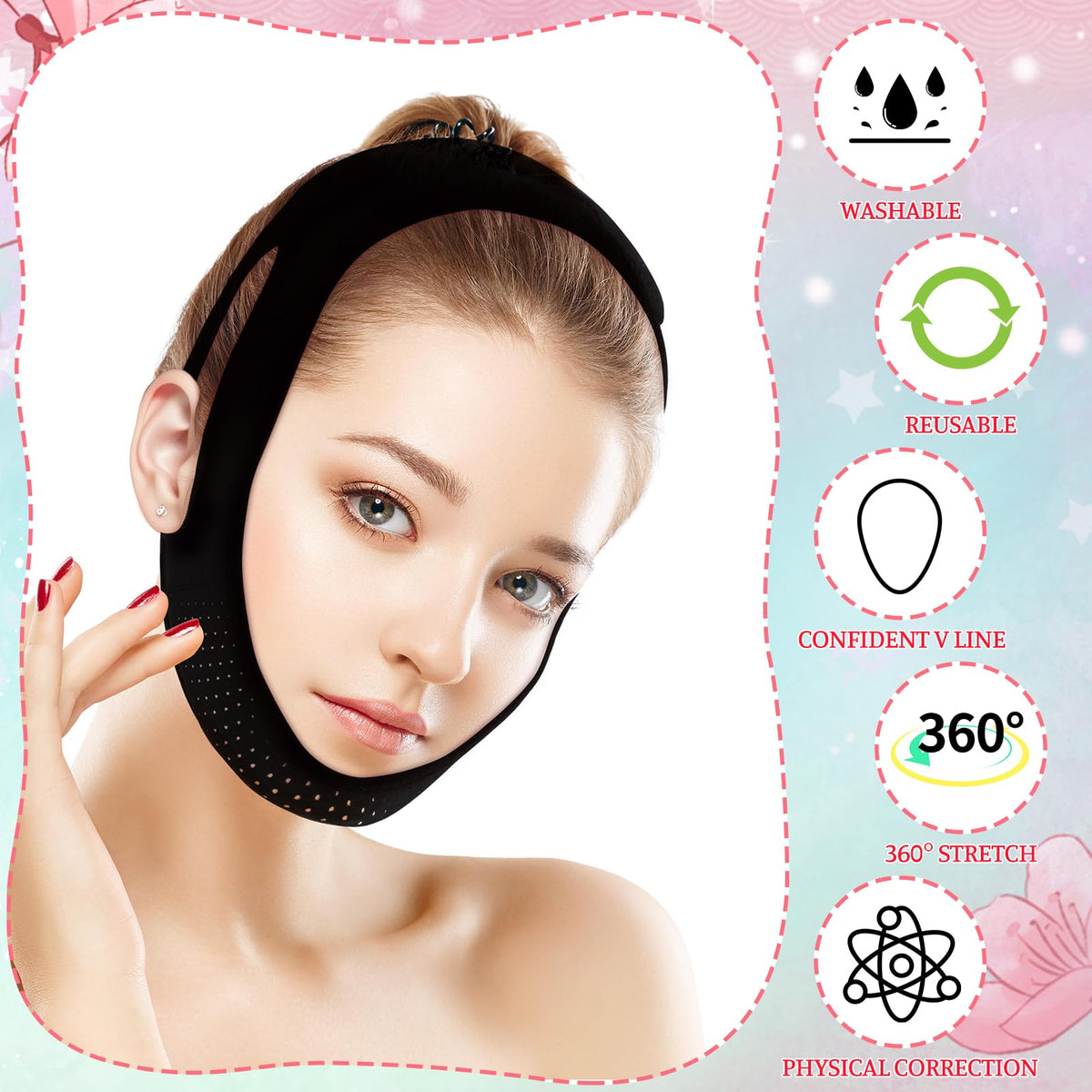 Adjustable velcro strap mechanism on Inocean jawline shaper