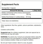 Close up of Swanson Stinging Nettle supplement bottle label details