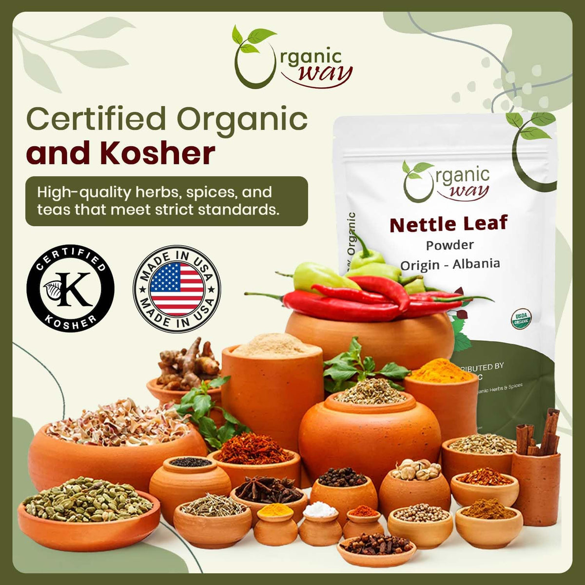 Imported wellness supplement organic nettle leaf green powerhouse powder