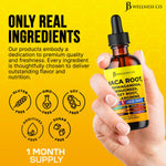 Two fluid ounce bottle of JB Wellness Co Maca and Ashwagandha drops showcasing the authentic USA imported packaging for men and women.