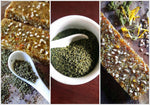 Natural plant based DHT blocker powder ingredients close up visualization.