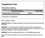 Back label of Swanson Stinging Nettle Leaf showing supplement facts