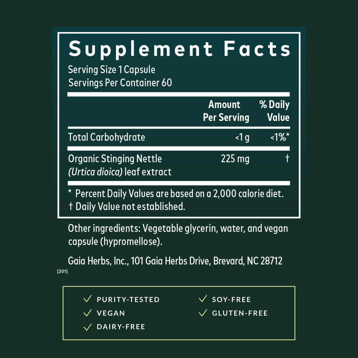 Gaia Herbs organic stinging nettle leaf herbal supplement bottle