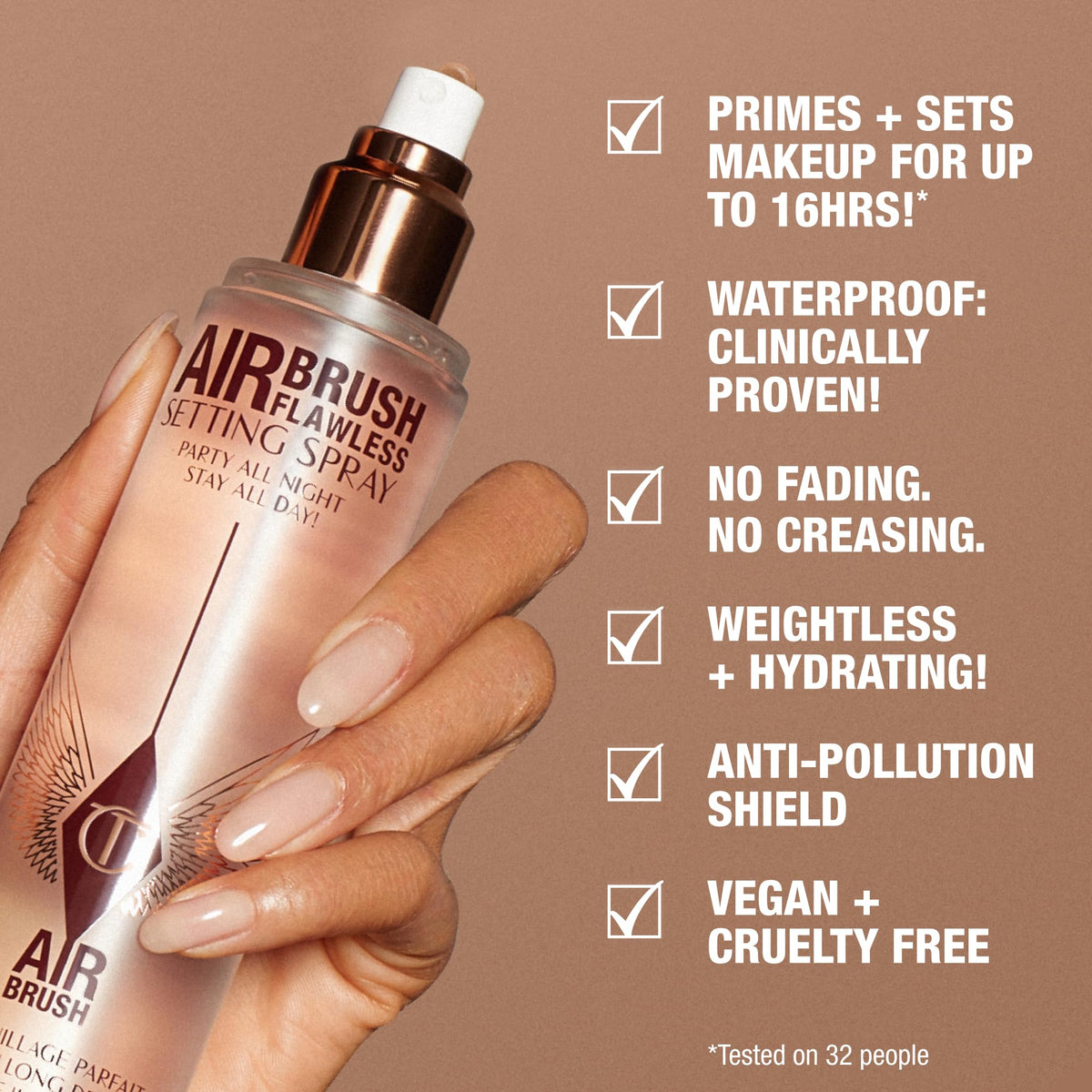 Close up of Charlotte Tilbury setting spray nozzle