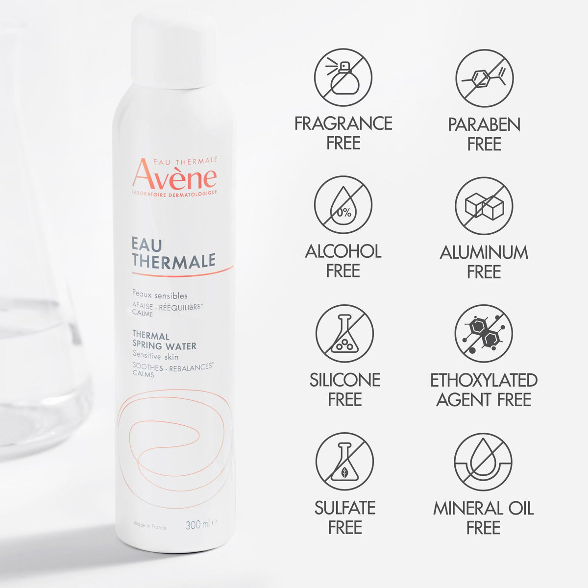Back label view of Avène Thermal Spring Water 300ml
