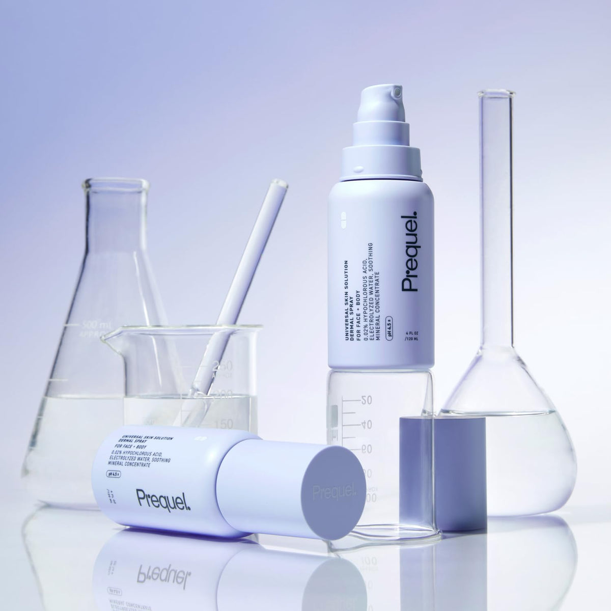 Lifestyle shot of Prequel facial cleanser spray on vanity
