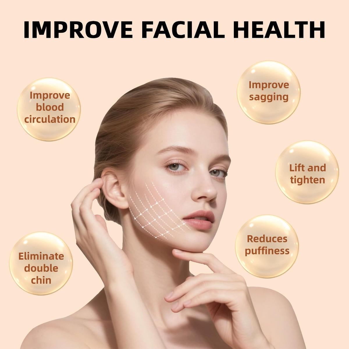 CACRTY Facial Lymphatic Drainage Massager angled view highlighting the curved wooden base.