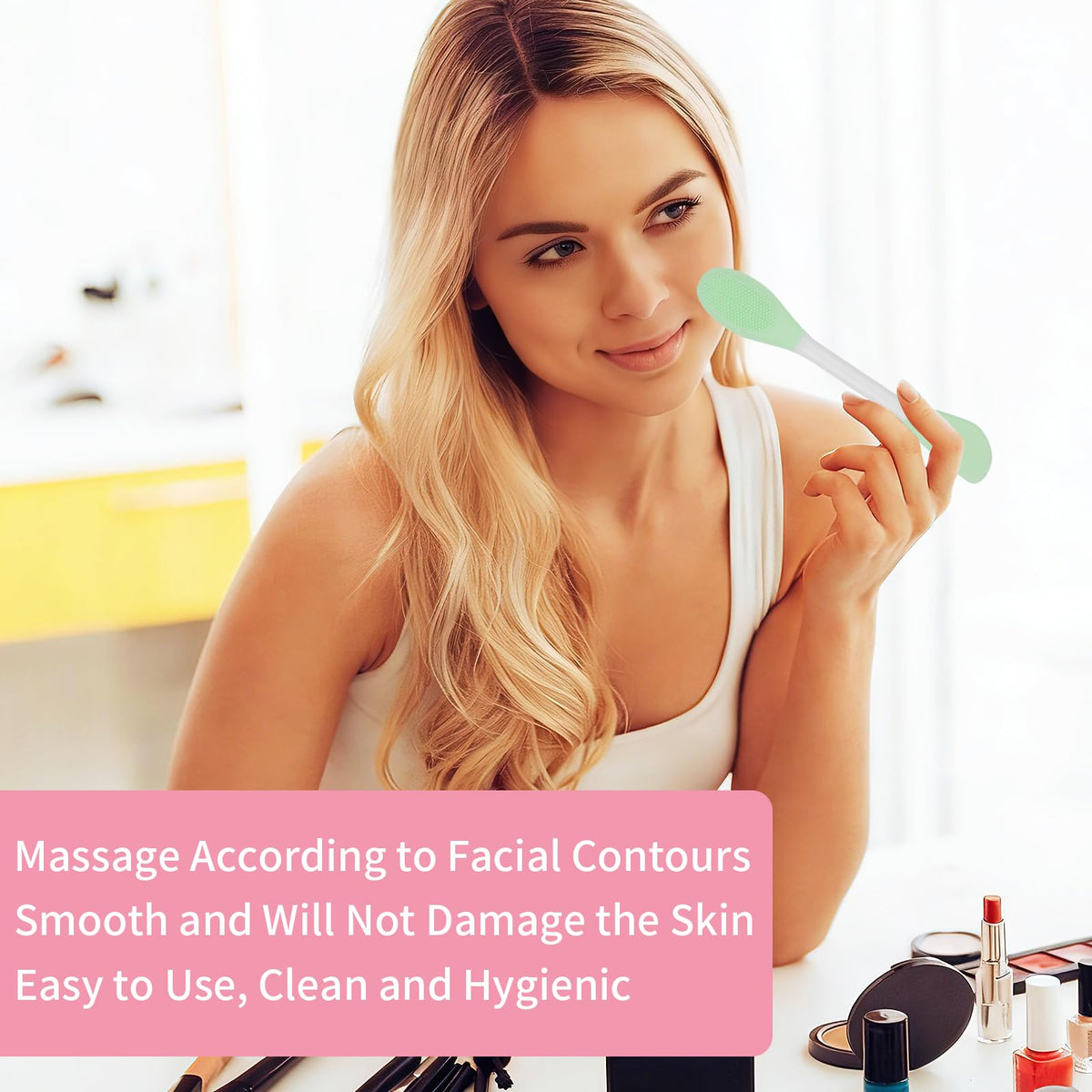 Four piece skincare tool set arranged neatly to highlight the vibrant product colors.