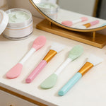 Complete packaging of the double ended facial mud spatula and cleanser collection.