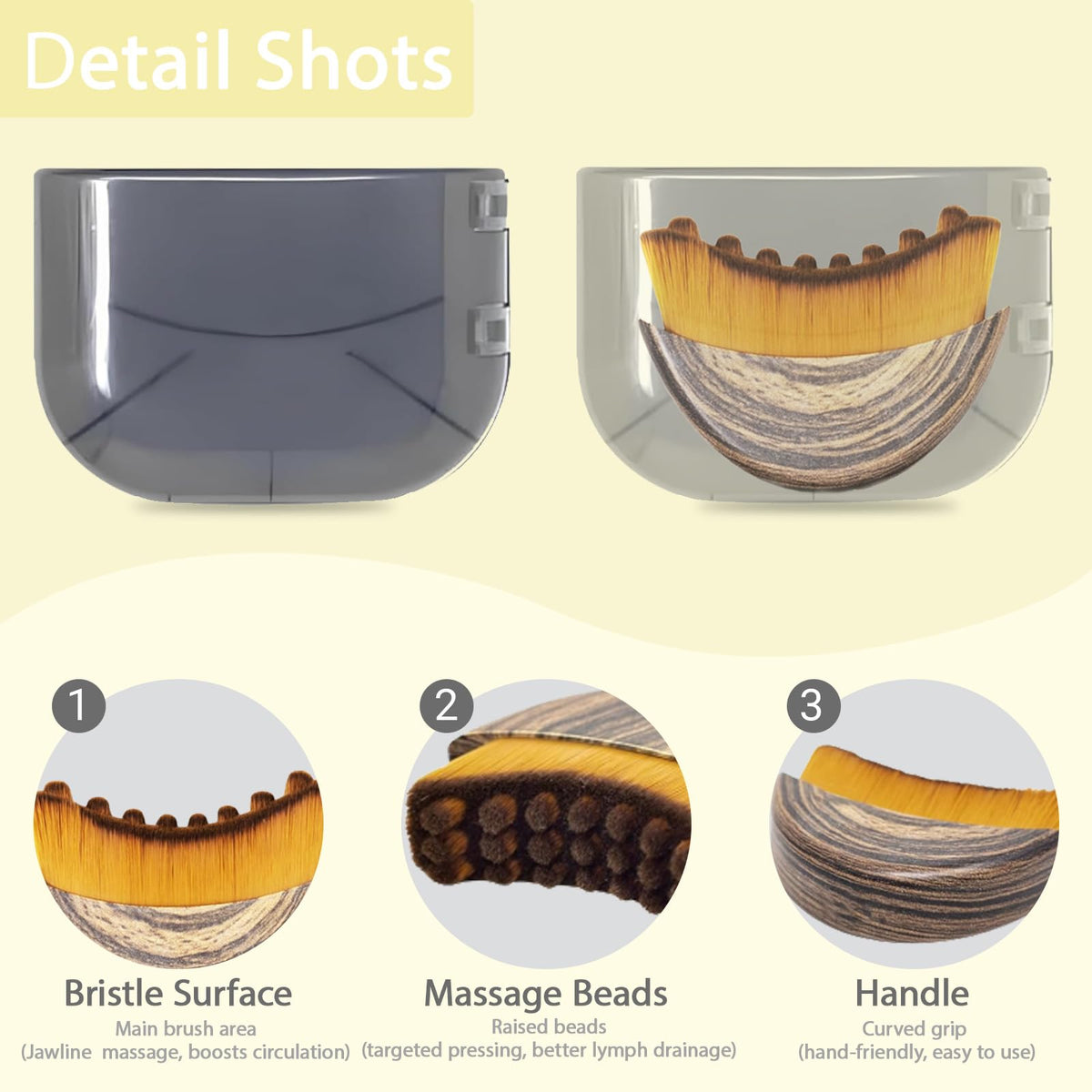 Close up view of the soft skin safe bristles on the OVQ facial contour tool.