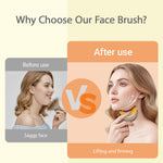 OVQ lymphatic face brush showing the precise contour angle designed for chin and neck massage.